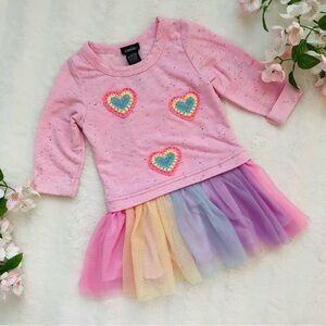 Pretty Pink Sweater Dress with Rainbow Tulle, Zunie brand, Toddler Girl 2T